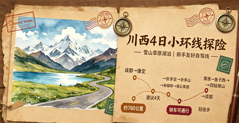 川西 4 日小环线探险｜打卡雪山草原湖泊，难度适中自驾首选